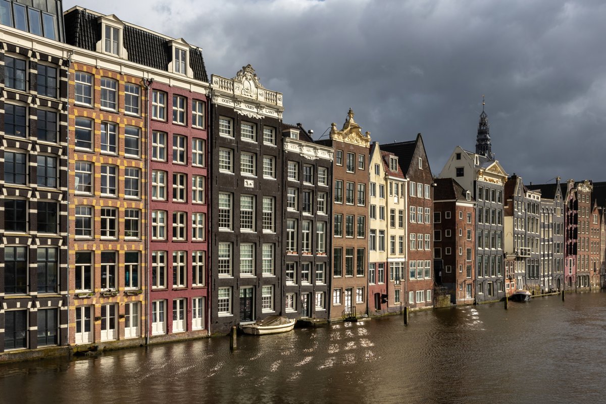 Canal-side houses at Damrak, Amsterdam
