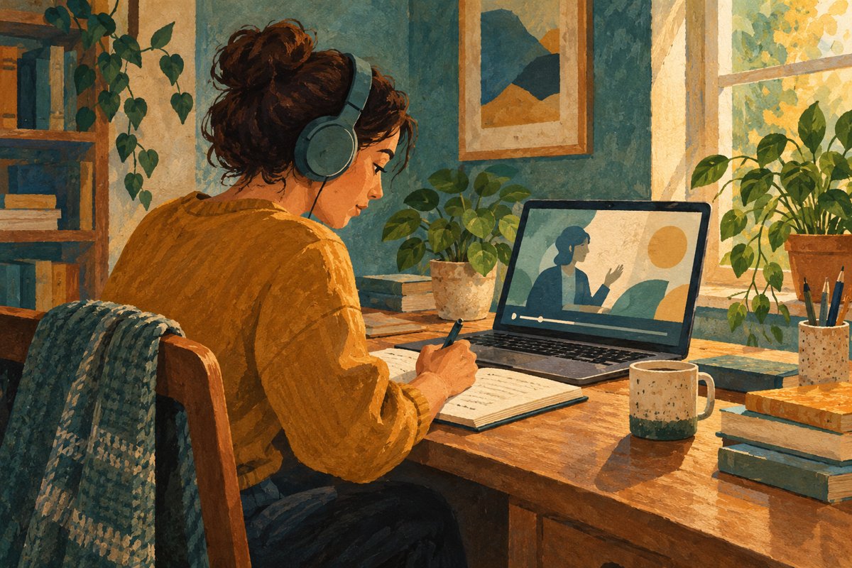 AI illustration: watching a recorded lesson