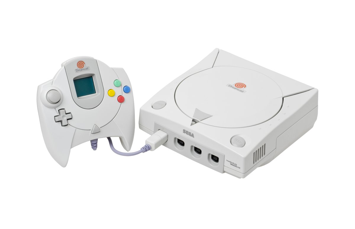 Dreamcast with controller and Visual Memory unit.