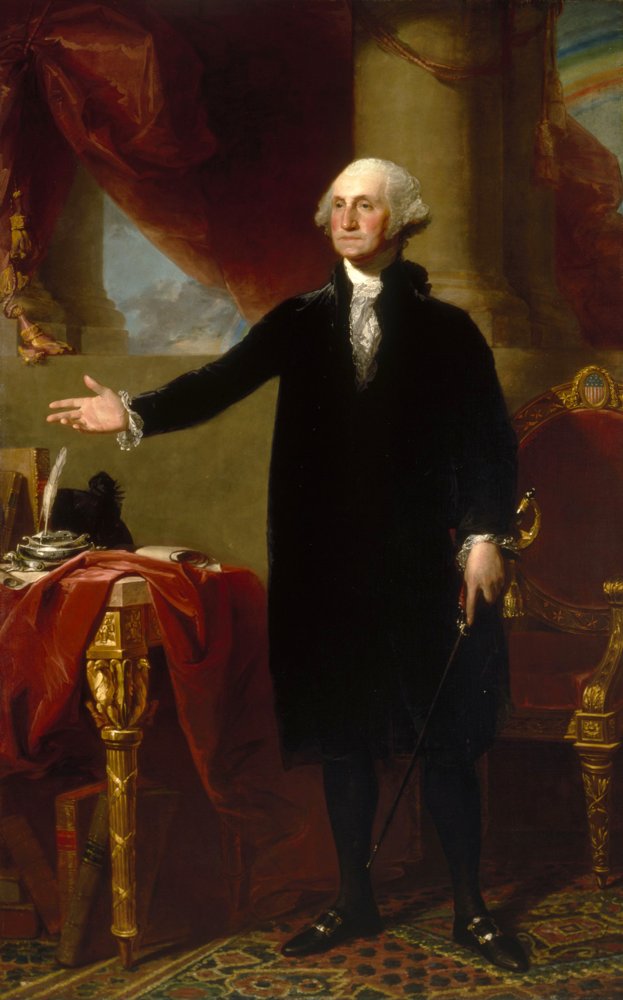 Gilbert Stuart’s Lansdowne portrait of Washington, 1796. Presidency: 1789–1797.
