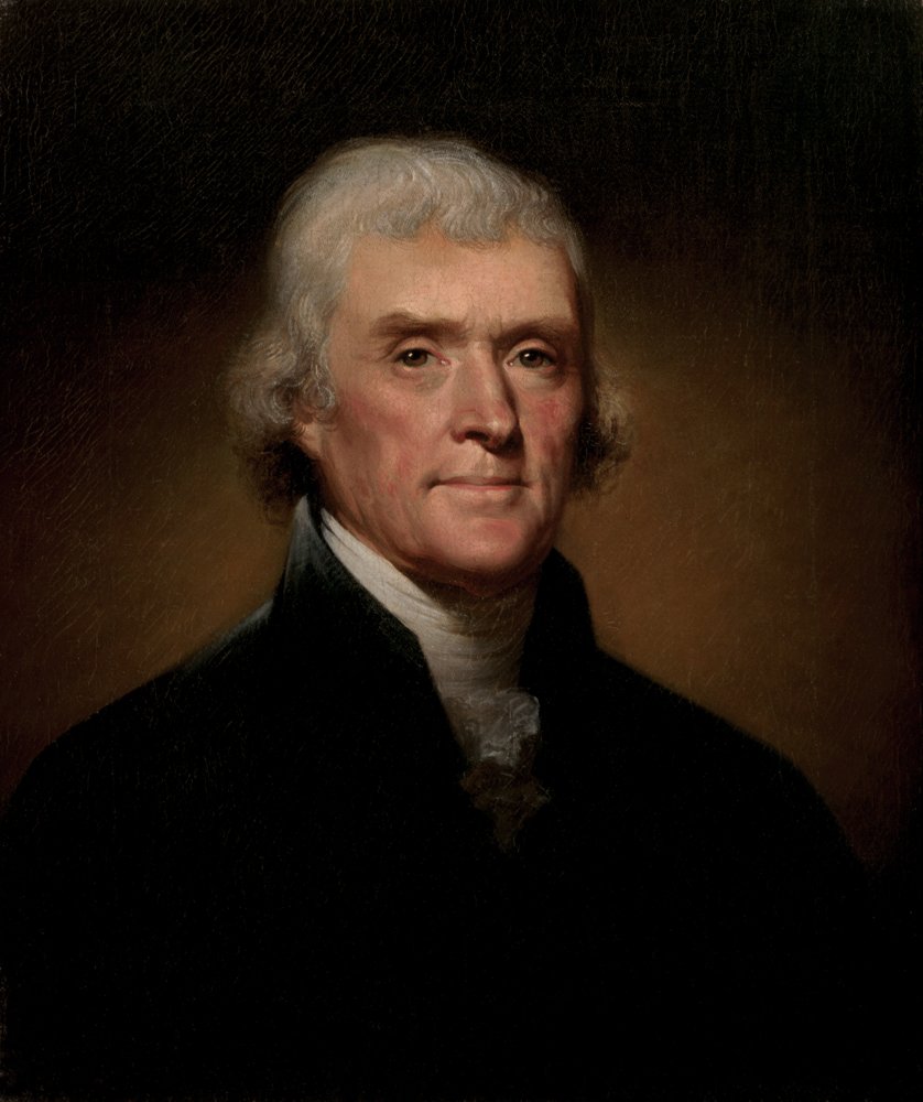 Retrato de Jefferson pintado por Rembrandt Peale, 1800. Presidencia: 1801–1809.