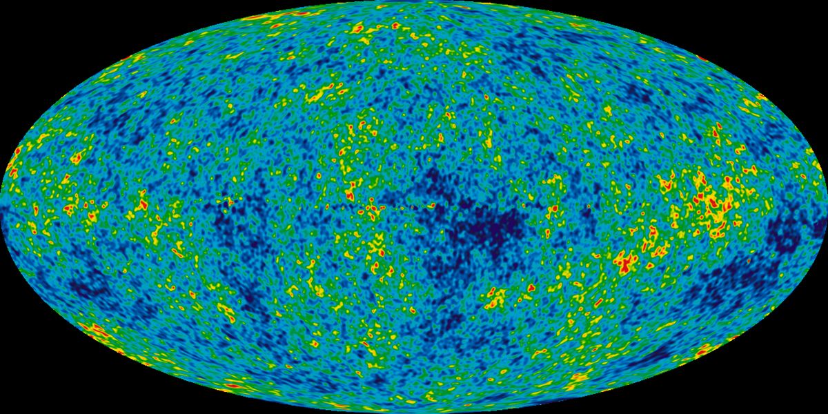 WMAP map of microwave-background temperature variations; colour-coded data.