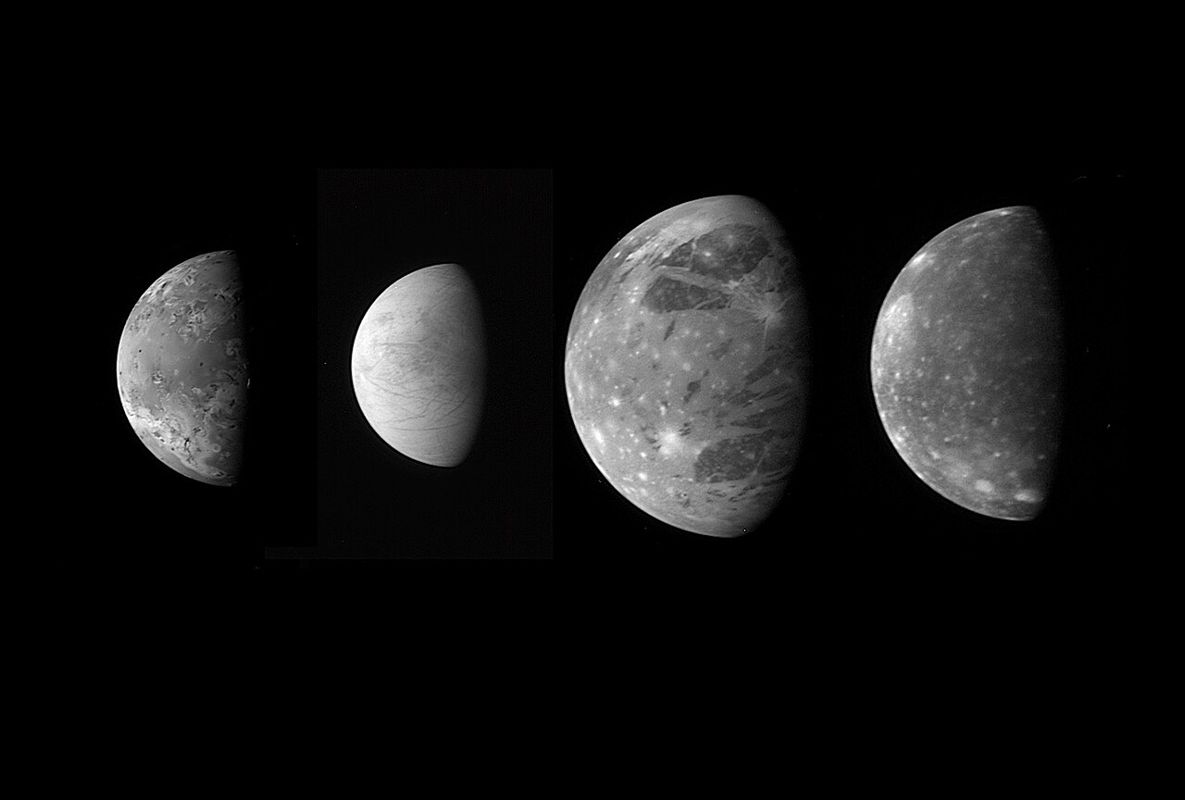 Modern montage of Jupiter’s moons.