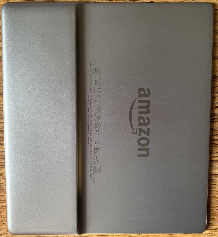 An e-reader viewed from the rear; illustrative example.