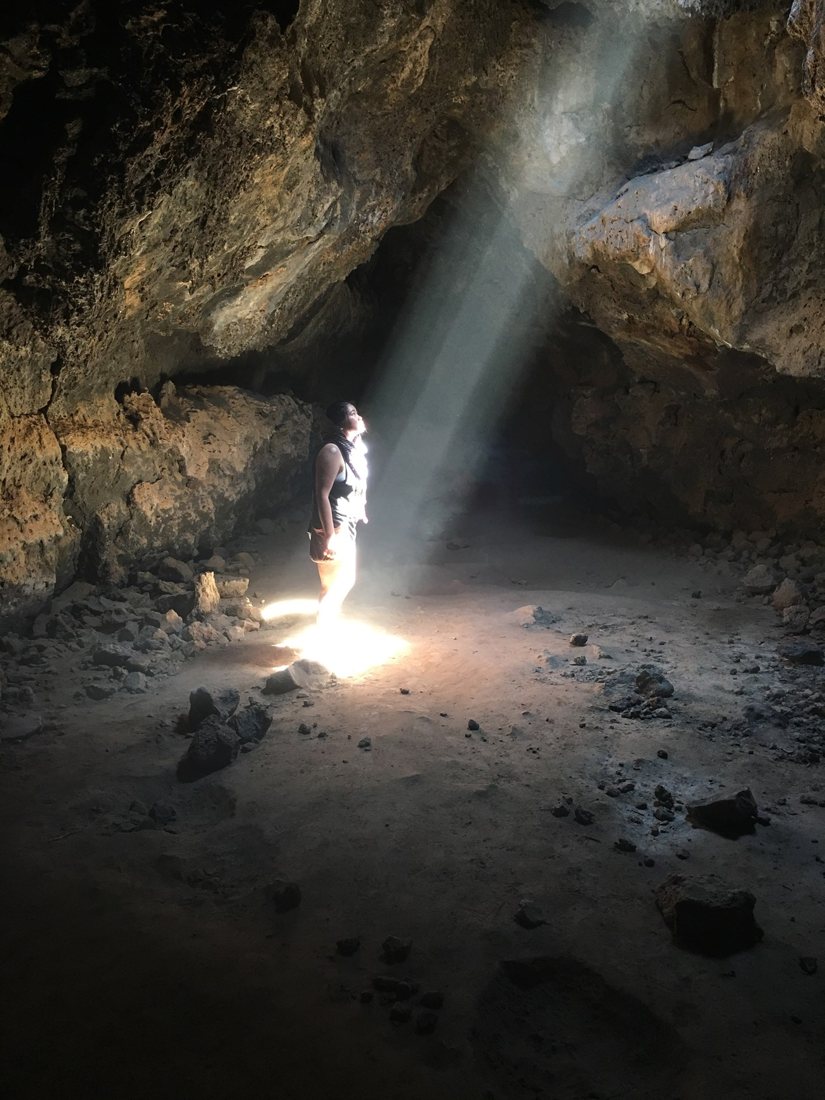 Light enters a lava tube in Mojave